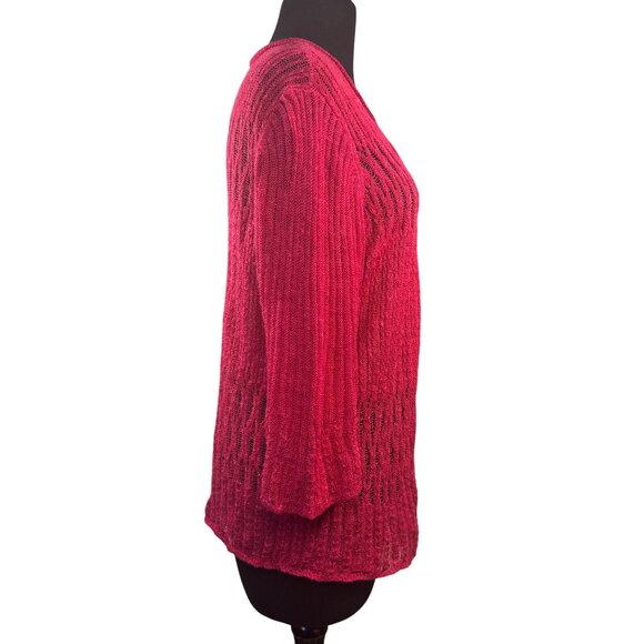 Jones New York Signature Woman Pink Open-Front Cardigan 1X Ramie/Viscose - Picture 5 of 8